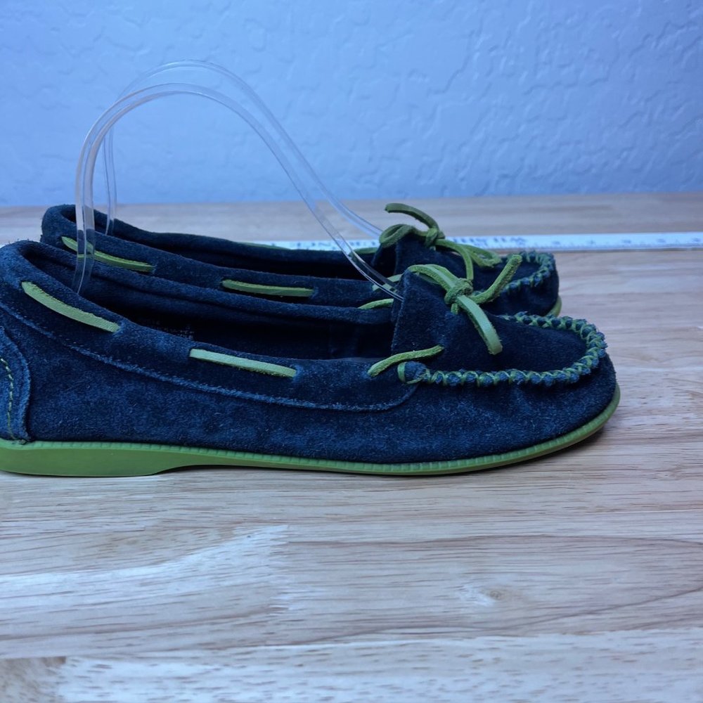 MINNETONKA Blue Leather boat Laced Moccasin Driving Mocs  Flats 8 - Picture 7 of 15